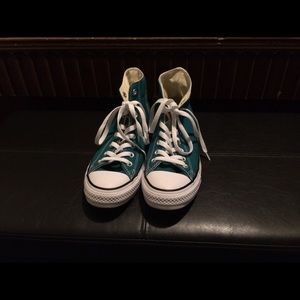 dark atomic teal converse high tops